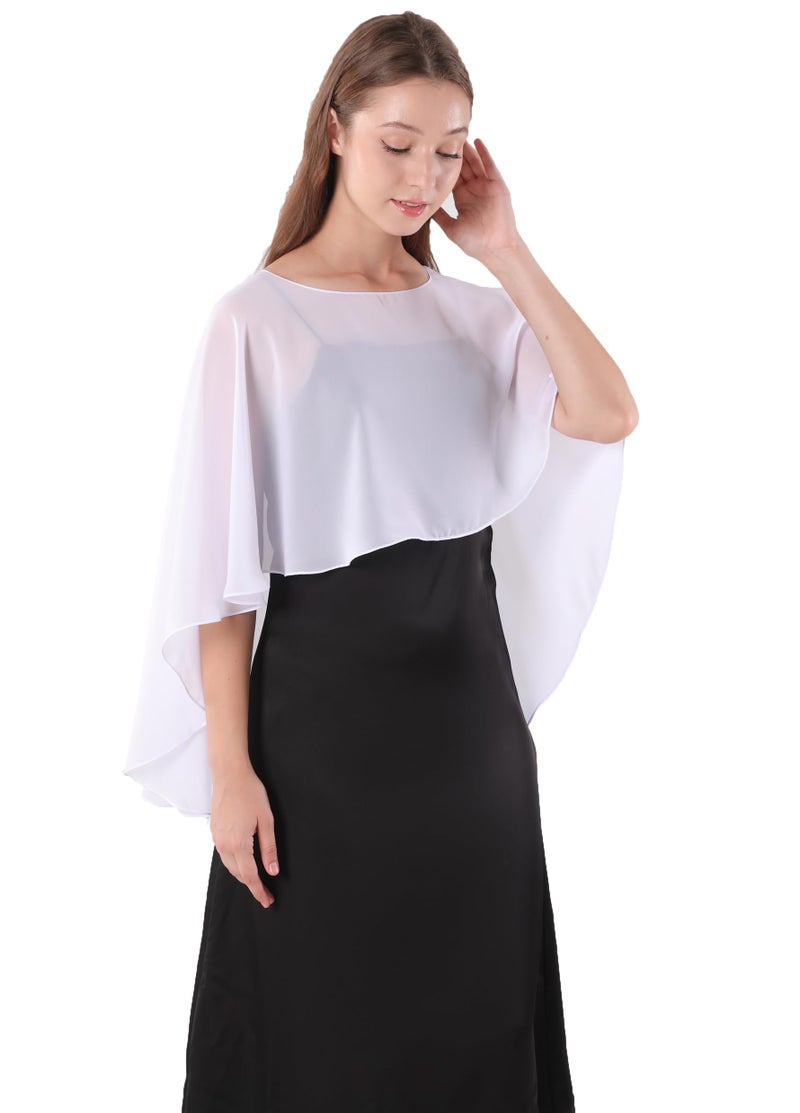 Hotshawl Capelets for women Chiffon Cape Shawls and Wraps for Evening Dress Wedding Capes Cover Up (White) - Image 3